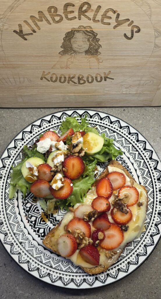 Brie Strawberry toast with salad mix breakfast plate